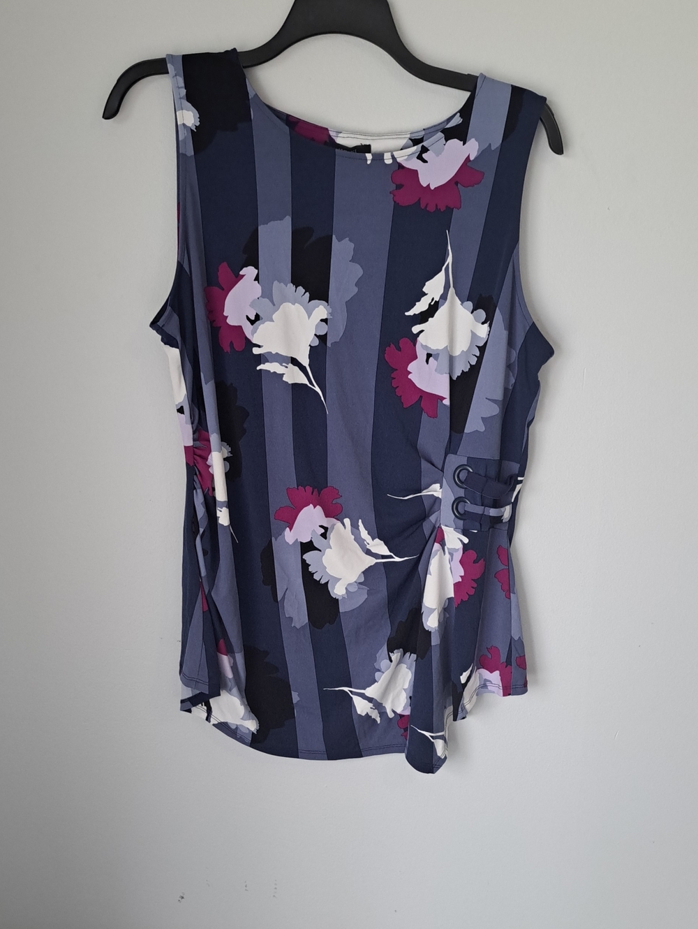 Alfani Navy Striped Floral Tank with Side Buckle